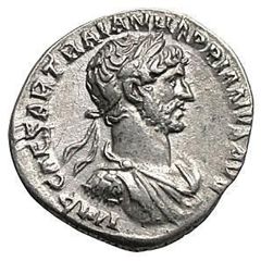 Denarius - Hadrian P M TR P COS II IVSTITIA, Justitia