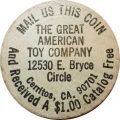 Wooden Nickel - The Great American Toy Company Cerritos, CA.
