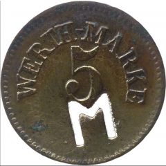 5 Pfennig Werth-Marke, with cutout `M`