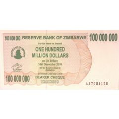 100 000 000 Dollars Bearer Cheque