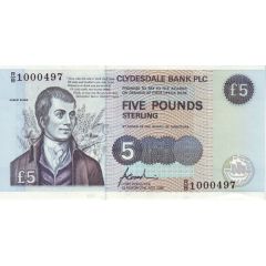 5 Pounds Clydesdale Bank - Bicentenary of Robert Burns` Death