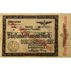 1 000 000 000 Mark Reichsbahndirektion, overprint on 500 000 Mark