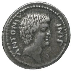 Denarius Antonii: Marcus Antonius, ANTONIVS IMP / CAESAR IMP