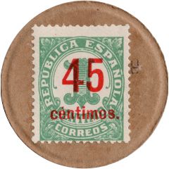 45 Centimos countermark on 1 centimo