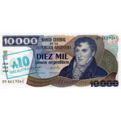 10 Australes Overprint on 10 000 Pesos Argentinos