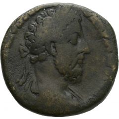Sestertius - Commodus SALVS P M TR P VIIII IMP VII COS IIII P P S C, Salus, Spes, and Bacchus