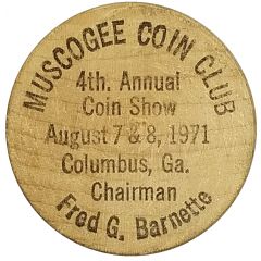 Wooden Nickel - Muscogee Coin Club - 4th Annual Coin Show Columbus, Georgia