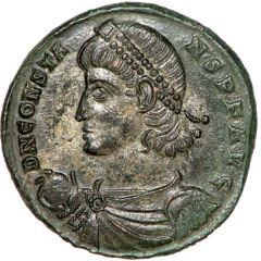 Nummus - Constans I FEL TEMP REPARATIO with hut, Constantinopolis