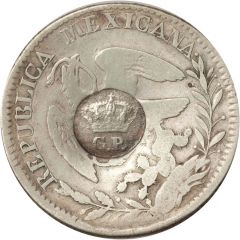 300 Réis - Luís I Countermark `Crowned G.P.` over 2 Reales, Mexico Rep.