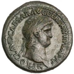 Sestertius - Nero AVGVSTI S POR OST C, Tiber and Neptune