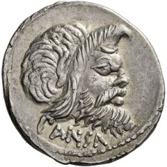 Denarius Vibia: Gaius Vibius Pansa Caetronianus, PANSA / C•VIBIVS•C•F•C•N IOVIS•AXVR