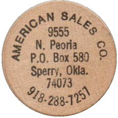 Wooden Nickel - American Sales Co. Sperry, Oklahoma