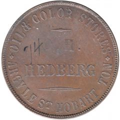 1 Penny - Hedberg - Seated Figure Hobart, Tasmania - Late Strike Mule