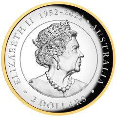 2 Dollars In the name of Elizabeth II, 6th Portrait - Australian Kookaburra, Silver Proof Gilded
