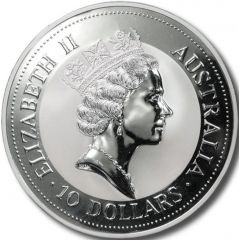 10 Dollars - Elizabeth II 3rd Portrait - Kookaburra - Silver - High Relief