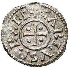 Denier - Charles II Sens mint, temple