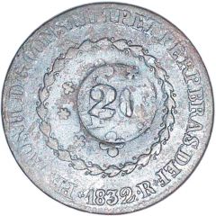 20 Réis - Pedro II Countermarked 40 Réis, KM# 378