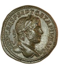 Sestertius - Geta PONTIF TR P II COS II S C, Minerva and Victory