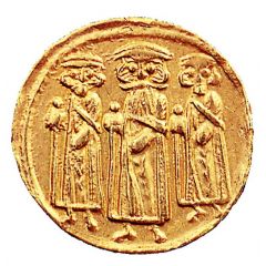 Solidus / Dinar - Abd al-Malik - three standing figures type Arab-Byzantine