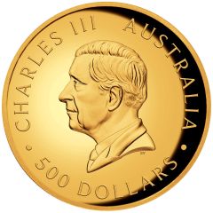 500 Dollars - Charles III 1st Portrait - Australian Kookaburra - Gold Proof High Relief