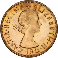 1/2 Penny - Elizabeth II 1st Portrait, without `F:D:`