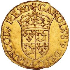 1/2 Gold Ecu with sun of Dauphiné - Charles IX