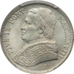 20 Baiocchi - Pio IX 800 Silver - Open wreath