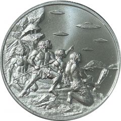 1 Ounce Silver - Intaglio Mint UFOs over Cavemen