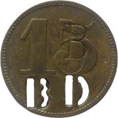 15 Pfennig Werth-Marke, Countermarked `B` and cutout `BD`