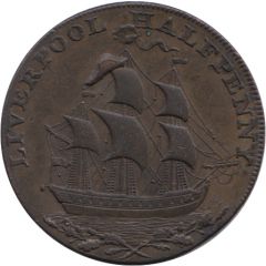1/2 Penny Lancashire - Liverpool / Sailing Ship