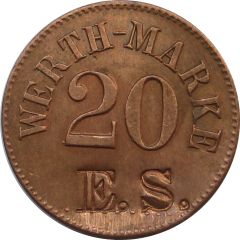 20 Pfennig Werth-Marke, countermarked 'E.S.'