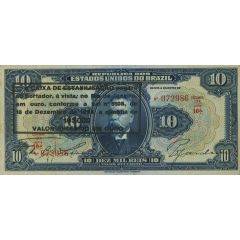 10 Mil Réis Caixa de Estabilização, overprint on 10 Mil Réis P# 39
