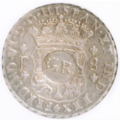 6 Shillings 8 Pence - George II FERDIND VI D G HISPAN ET IND REX, Guatemala City, countermarked