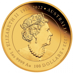 100 Dollars In the name of Elizabeth II, 6th Portrait - Dragon and Koi - Gold Bullion
