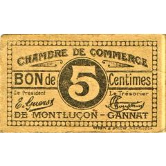 5 Centimes - Chambre de Commerce de Montluçon - Gannat 03