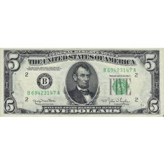 5 Dollars Federal Reserve Note, small portrait, no motto