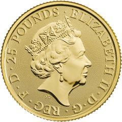 25 Pounds - Elizabeth II White Lion of Mortimer, 1/4 oz Fine Gold