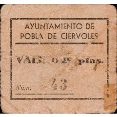 0.25 Pesetas Pobla de Ciérvoles