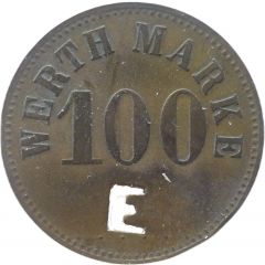 100 Pfennig Werth-Marke, with cutout `E`