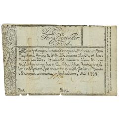 5 Rigsdaler Courant Blue paper, with anti-counterfeit text