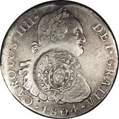960 Réis - João Prince Regent Minas Gerais, countermarked Peru 8 Reales, KM#97