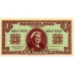 1 Gulden - Wilhelmina `facing right` Coin note