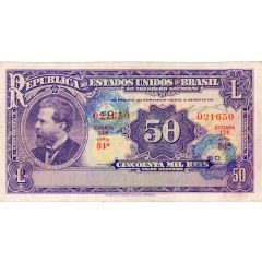 50 Cruzeiros overprint on 50 Mil Réis P# 59
