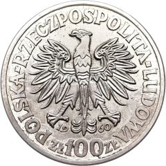 100 Zlotys Polish Millennium Trial Strike Ag faces right with eagle, large eagle 2nd type