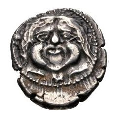 Silver 10 Asses Gorgoneion series I: with dolphins