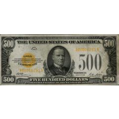 500 Dollars Gold Certificate, Gold Seal left