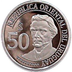50 Pesos Uruguayos Independence - Silver Trial Strike
