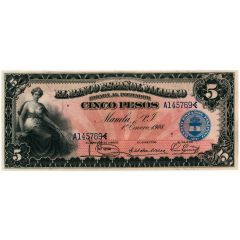 5 Pesos Banco Español Filipino, Blue seal