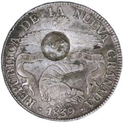 8 Reales Countermark over Nueva Granada 8 Reales 1839 RS