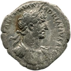Denarius - Hadrian P M TR P COS II IVSTITIA, Justitia